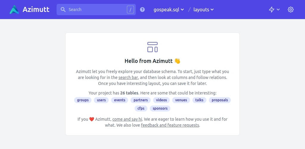 Azimutt start screen