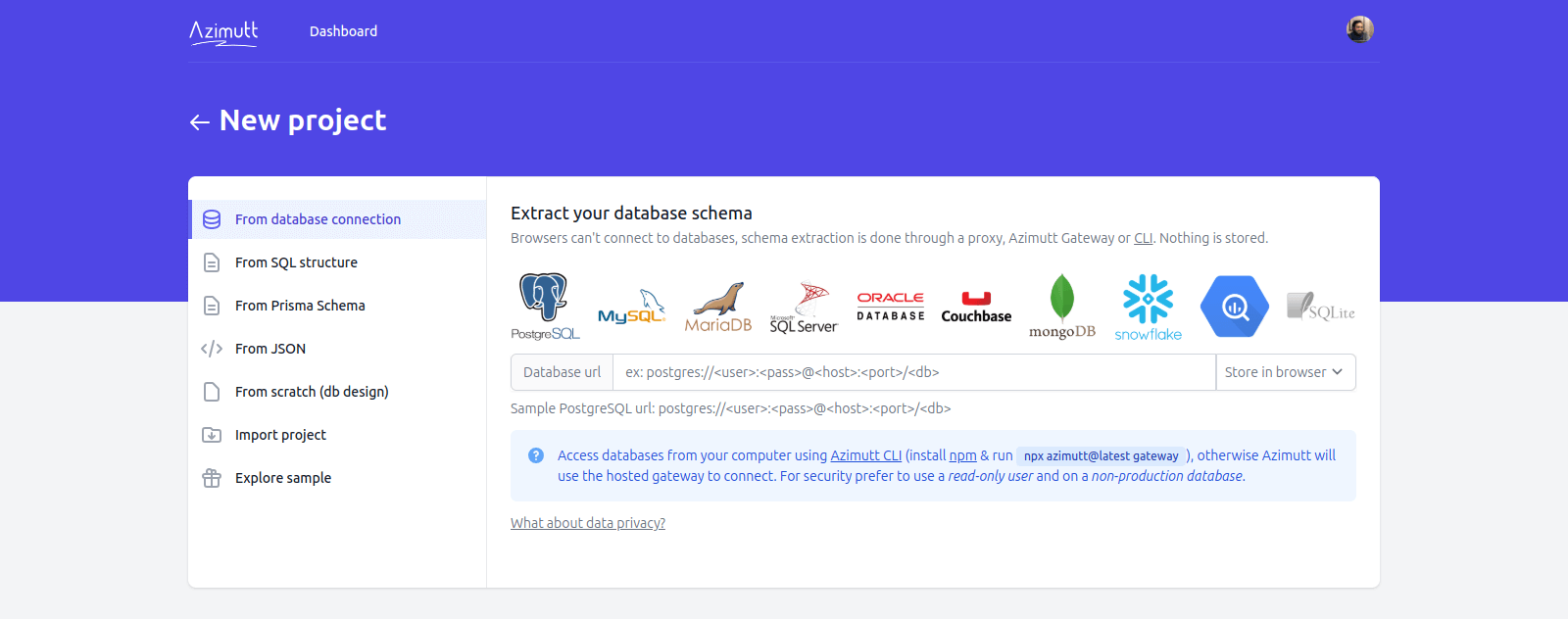 Creating a new Azimutt project